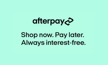 afterpay logo with text "shop now. Pay later. Always interest-free."