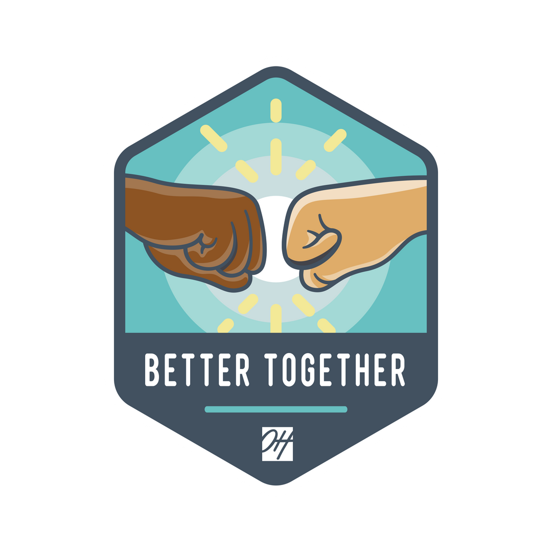icon of two fists bumping that reads "better together"