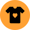 orange circle with icon of shirt with heart on it