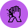 purple circle with icon of hands high-ficing