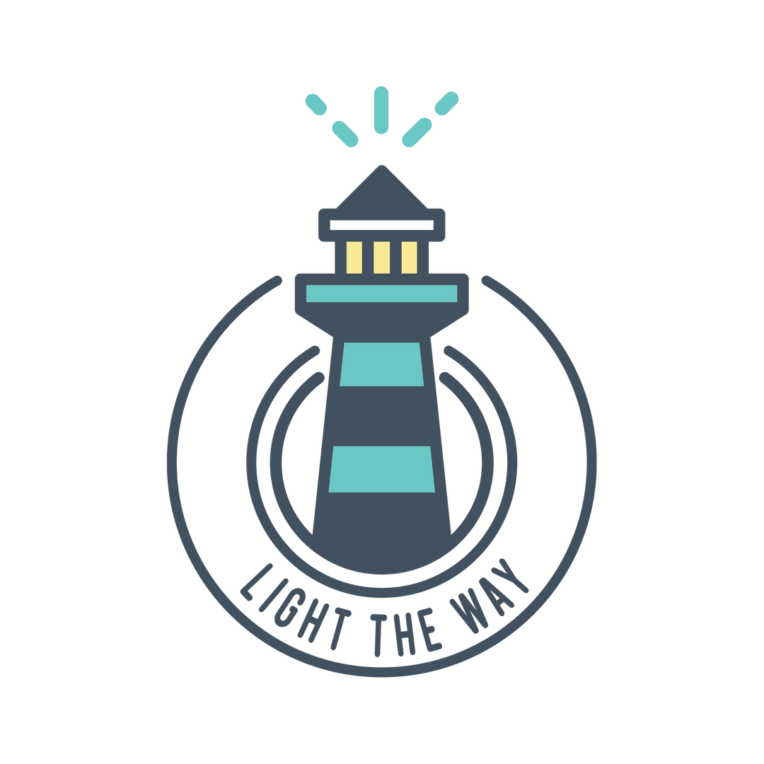 icon of lighthouse that reads "light the way"