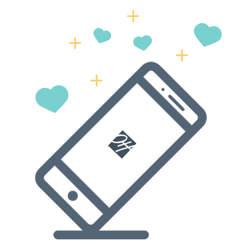 icon of phone with hearts over it